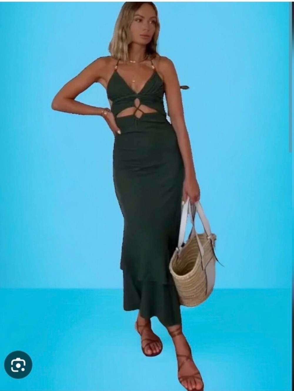 Zara linen blend cut out midi dress